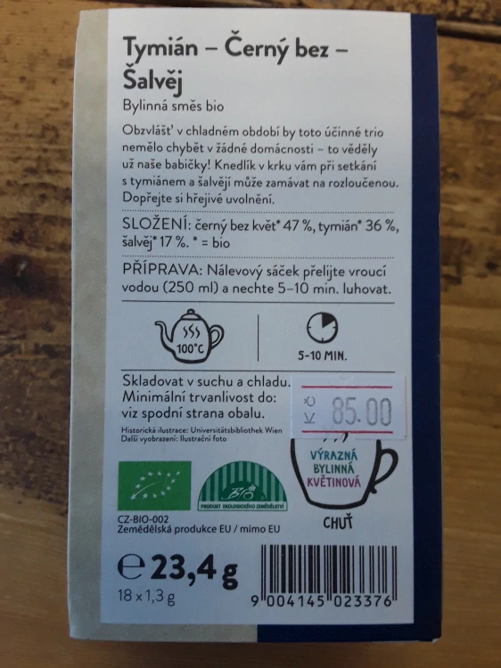 Tymián-černý bez-šalvěj bylinná směs bio
