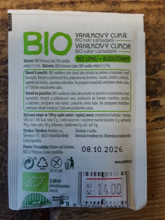 Bio vanilkový cukr třtinový