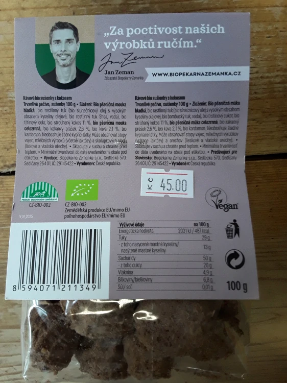 Kávové sušenky s kokosem a kakaem bio