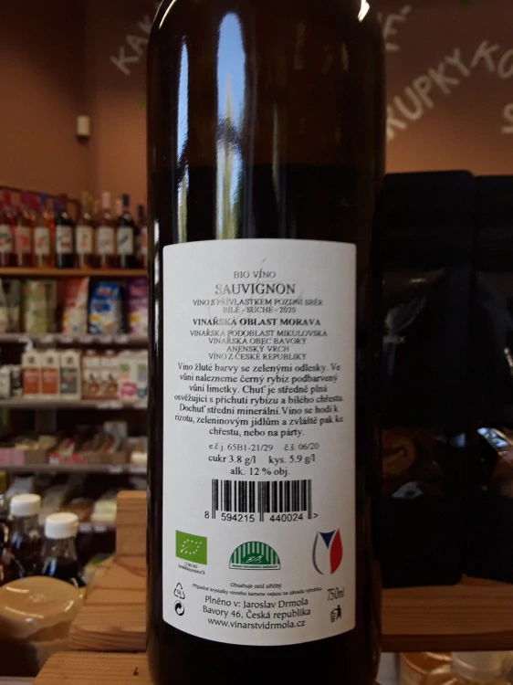 Bio víno Sauvignon pozdní sběr suché 2020
