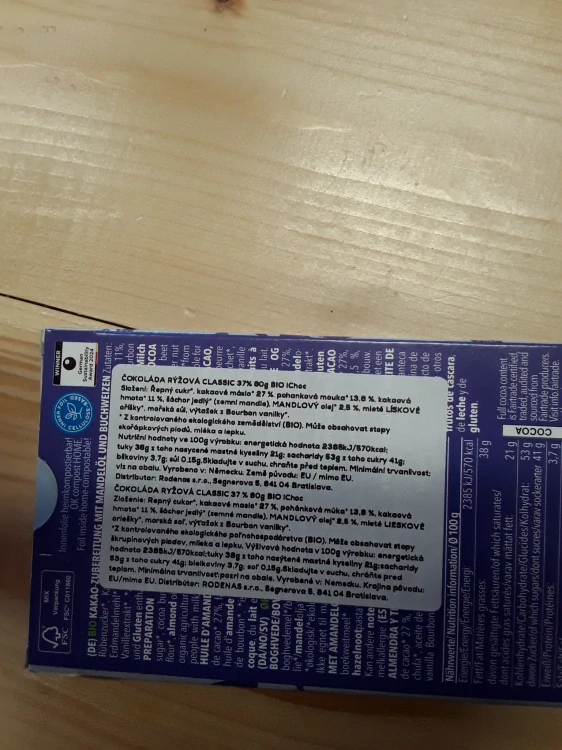 Čokoláda rýžová classic 37% bio