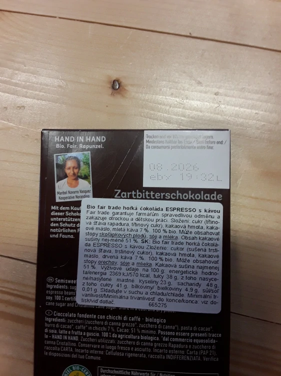 Bio fair trade hořká čokoláda espresso s kávou