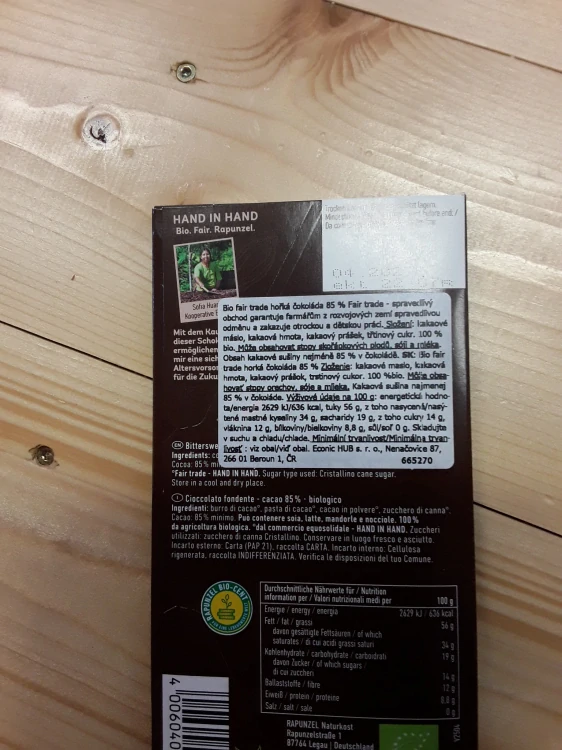 Bio fair trade hořká čokoláda  85%