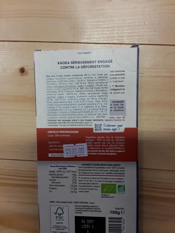 Bio fair trade hořká čokoláda 