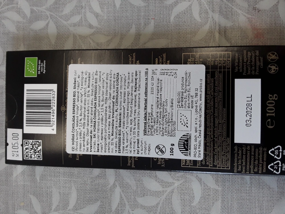 Hořká čokoláda espresso bio