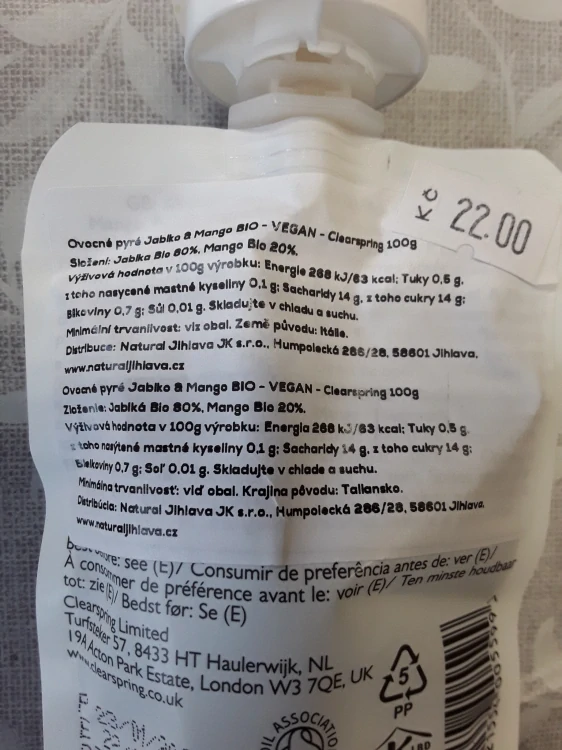 Ovocné pyré jablko a mango bio