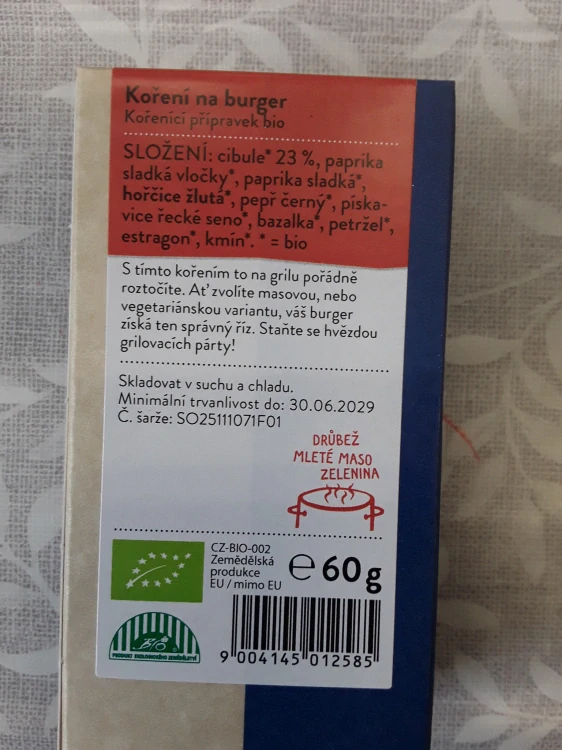 Koření na burger bio