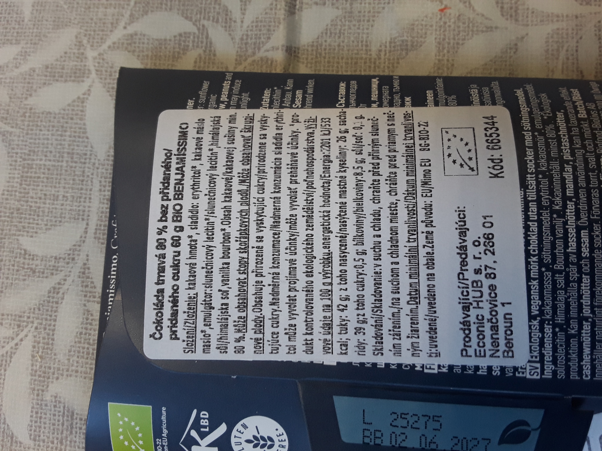 Čokoláda tmavá 80% bio
