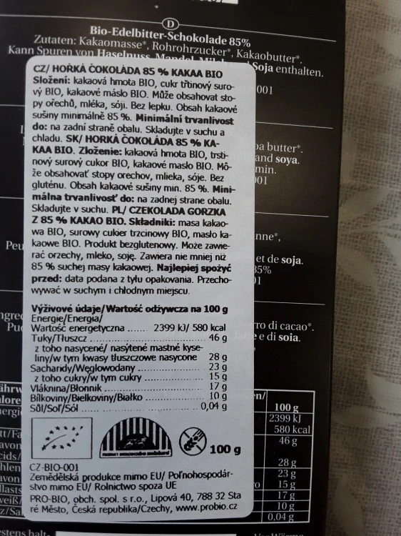 Hořká čokoláda 85% bio